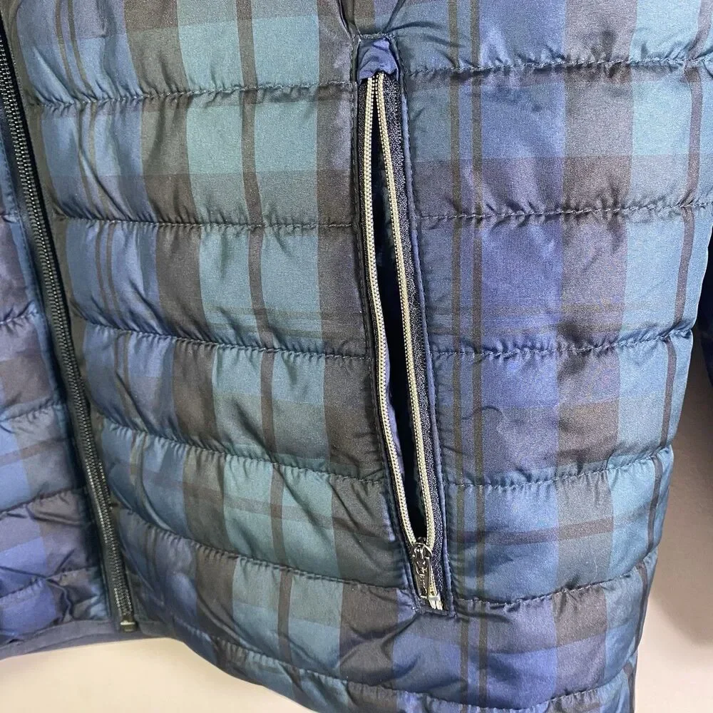 Brooks Brothers Puffer Jacket Mens XL  Blackwatch Tartan Reversible Blue Green